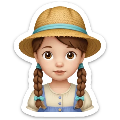 baby girl with brown hair and pigtails with a hat like My Neighbor Totoro movie sticker
