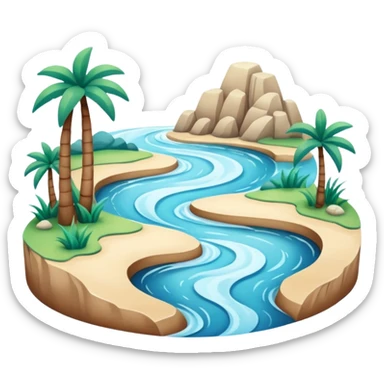 A 3D cartoon estuary where a river flows into the ocean, visible water color blend, soft natural lighting, Memoji-style. sticker