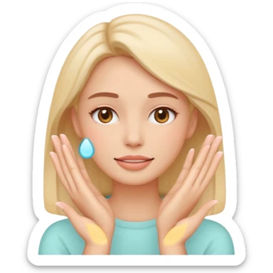 Minimal emoji-style icon of a woman’s face with clear glowing skin, hands gently touching the jawline, skincare concept, soft pastel colors, clean flat design, rounded shapes, no background, modern wellness emoji, iOS-style, high clarity sticker