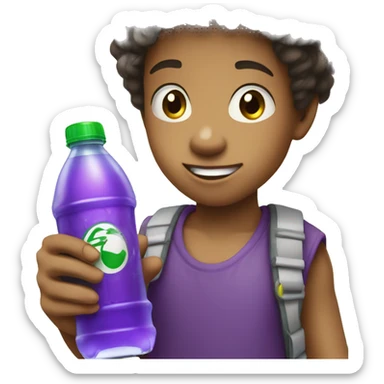 Blasian kid holding sprite bottle with purple drink in it sticker