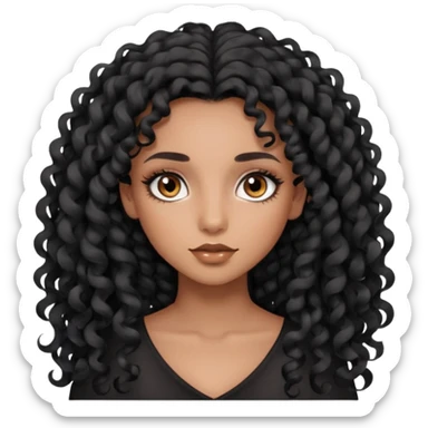 girl with long black curls and brown eyes, brown skin, eyelashes, siren eyes sticker