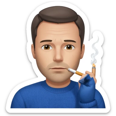 Ben Affleck looking tired holding a cigarette while wearing a blue sweater sticker
