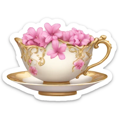 princess tea cup with pink flowers and gold details  sticker