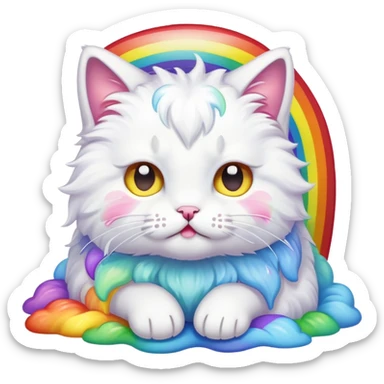 White kitty with rainbow vomit sticker