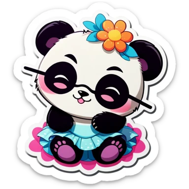  Cute female Panda wearing a tutu and glasses with a flower above 1 ear sleeping  sticker