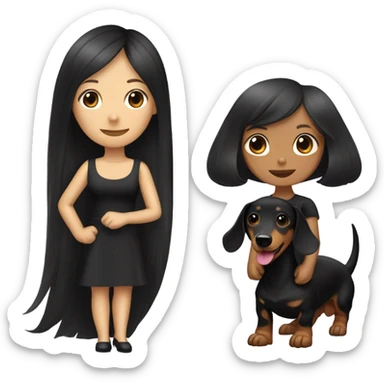 Long-haired dachshund with black-haired Asian girl wearing black dress sticker