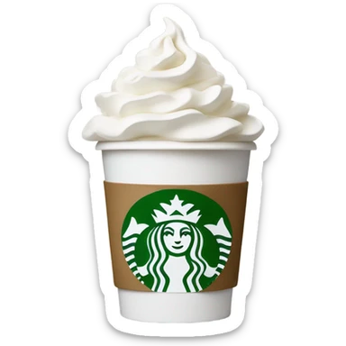 Coffee in a white Starbucks cup with whipped cream on top sticker