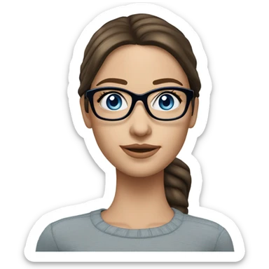 Realistic pale elegant classy model, straight shoulder length brunette, glasses and blue eyes  sticker