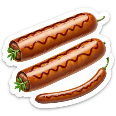 Cinematic spicy chipotle sausage, glistening with smoky, tangy sauce, charred and grilled to perfection, sliced open to reveal juicy filling, served with fresh herbs, rich and flavorful, detailed and appetizing. sticker