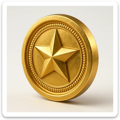 a gold coin with an embossed star, shiny and detailed, gold objects style sticker
