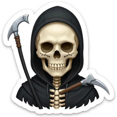 zoomed black hood skull scythe sticker