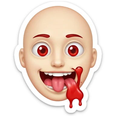 Spilt glue on their face but is happy and smiling with their tongue out but their eyes are red sticker