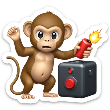 Monkey threatening to push the button on a bomb detonator sticker