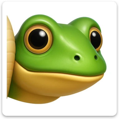 Create an emoji that looks exactly like the reference image in iOS emoji style. The emoji should have 3D appearance, shiny surface, smooth gradients, soft shadows, and a realistic green frog head with a classic emoji look. Add a glossy effect to the skin. sticker