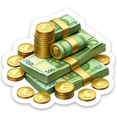 side view of a pile of euro coins and euro bank notes sticker
