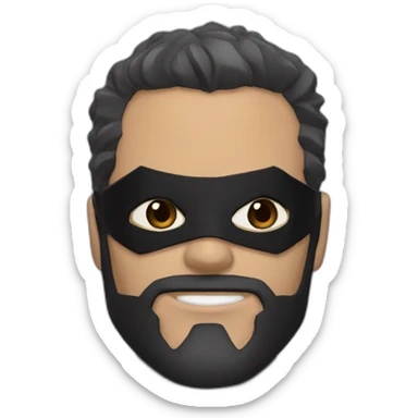 head only, light brown skin, batman mask, with black beard,black hair, and brown eyes in a batman mask. a few white hairs in the beard sticker