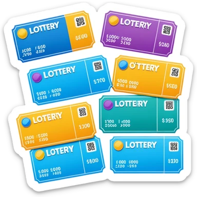 Create blank lottery coupons fanned out, clean and colorful, with different header colors and simple grid sections. No numbers, no text—just empty fields and a lottery-ticket layout. Bright, modern, and on a neutral background. sticker