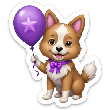 Dog hold purple star balloon sticker