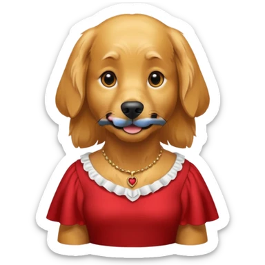 Golden retriever with a bit of a red fur,wearing a dress sticker