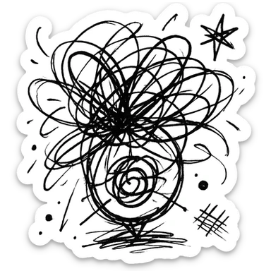 chaotic icon style for chronic illness, abstract shapes and a recurring motif sticker