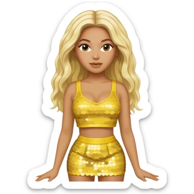 Beyonce with long platinum blonde hair, yellow sequin crop top and skirt sticker