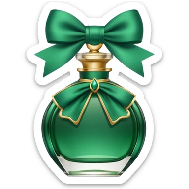 Emerald green perfume bottle with bow and ornate gold accents sticker