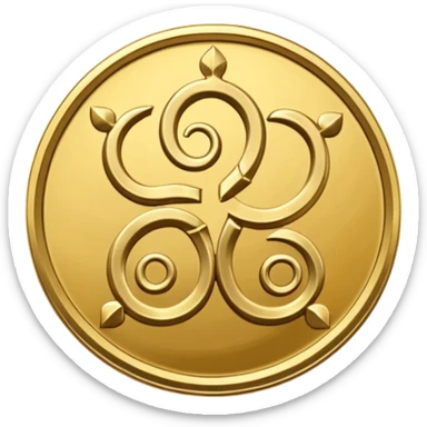 A mora coin with a triskelion on it  sticker