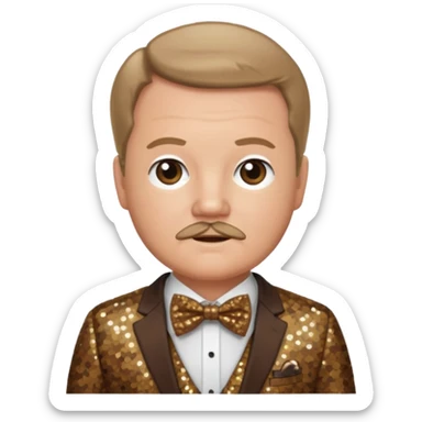 Kyle Gass with dark blonde hair, brown sequin suit with bow tie sticker