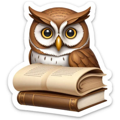 An icon featuring an ancient scroll, a thinker’s bust, and a question mark, symbolizing philosophy. The design includes a wise owl, a book, and abstract symbols, representing deep thought, ethics, and wisdom. Transparent background sticker