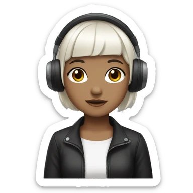 girl white skin short black hair with bangs and headphones sticker