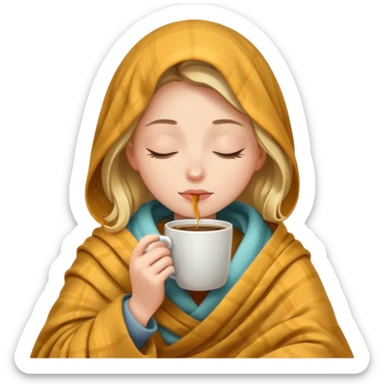 girl inside a blanket sipping coffee eyes closed sticker