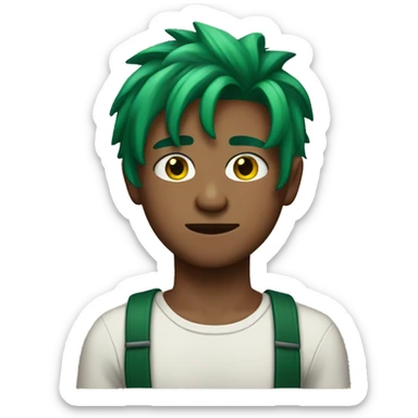 a person with green hair scar on his right eye a scar on his chest and only 21 years old sticker