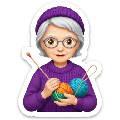 elderly woman knitting sticker