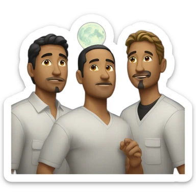 two white guys and a chicano looking at the moon sticker
