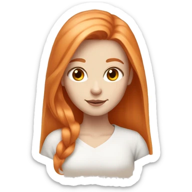 Pale girl with long light copper hair with an orange and white cat  sticker