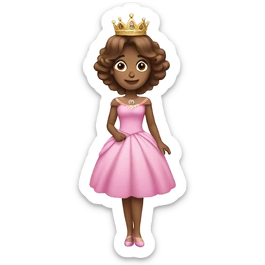 princess with a pink dress and a crown with brown hair sticker