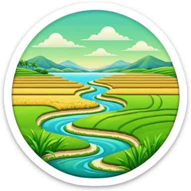 Make an emoji of a landscape with the sea and rice fields sticker