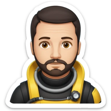 Man 38 dark hair, short beard, mideteranean, slightly overweight, scuba diving. Portrait sticker