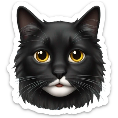 black cat domestic long-haired with half white mouth sticker