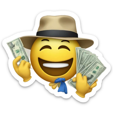 Emoji with bue hat and it's hands are flex money sticker