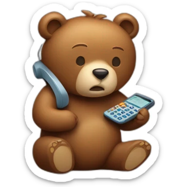 the bear is tired of pressing the phone sticker