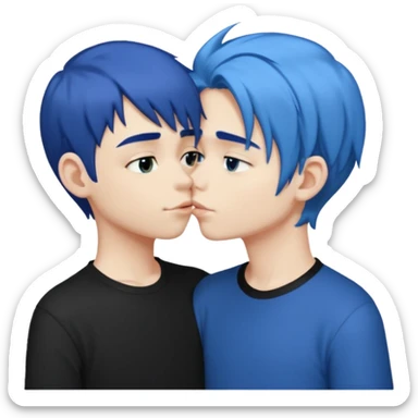 Loving dark Blue hair kissing blue hair boy both wearing black shirts sticker