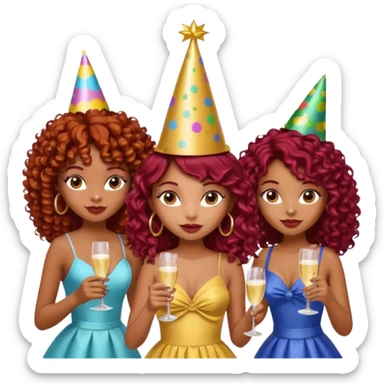 generate a pretty bratz brown skinned girl curly dark red hair at a party with friends sticker