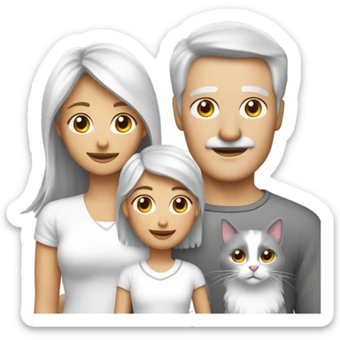 Family two brunette girls a blond mother and a grey haired father, all white. A spitz dog and a cat. sticker