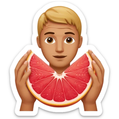 a wet man with his middle and ring finger in a wet juicy grapefruit sticker
