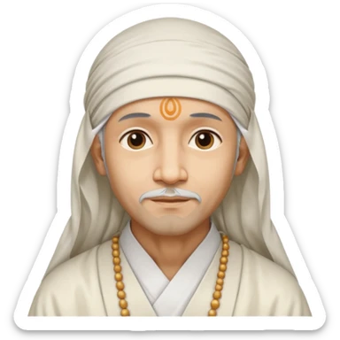 Saint Shirdi Sai Baba, serene expression, white robe, headscarf, gentle smile, spiritual aura sticker