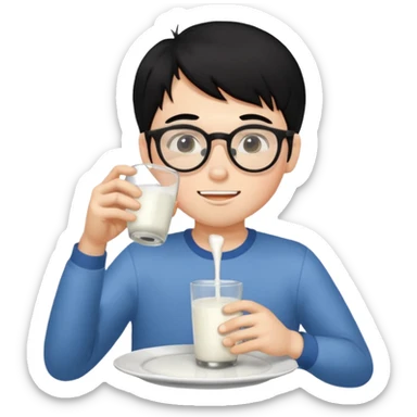 20 year old guy with black hair and glasses drinking milk off a plate sticker