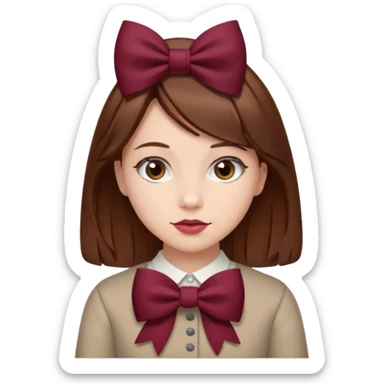 girl brown hair with a burgundy bow sticker