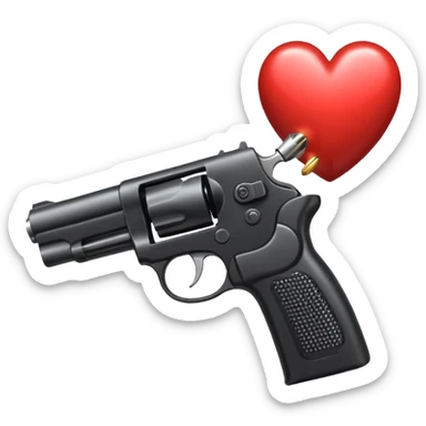 Black hand gun shooting a heart bullets out of the tip  sticker