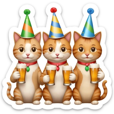 four happy cats drinking beers together sticker